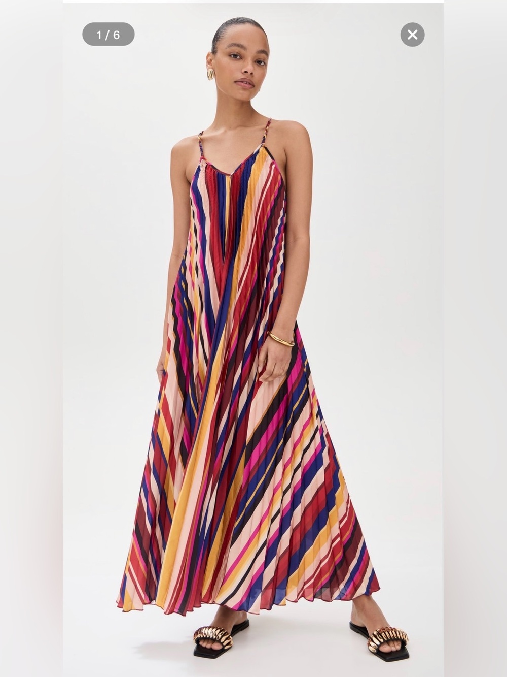 FARM Rio Pleated Striped Maxi Dress